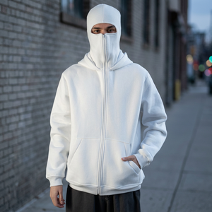 Sudadera Blanca de Cuello Redondo para Hombre con Diseño de Mascarilla, Ajuste Holgado, Tejido de Algodón, Estampado Digital, Ropa Casual de Otoño - Product Image 4