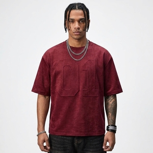 SUQAINA FASHION GARMENTS Camiseta de Hombre, Corte Regular, Color Granate, Manga Corta, Cuello Redondo, Estilo Urbano, Tejido con Relieve, 100% Algodón - Product Image 2