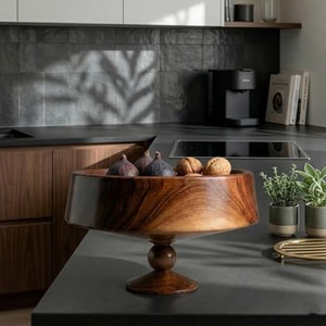 Bol à fruits en bois de Sheesham artisanal, motif mandala |   Bol sur piétement en bois en gros - Product Image 4