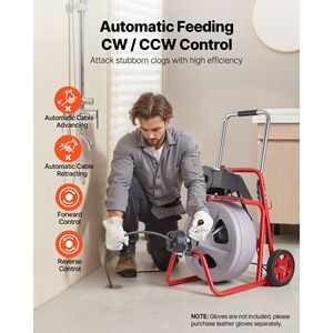 Macchina Portatile per la Pulizia degli Scarichi con Spirale Autoalimentata da 8 Piedi Cubi, Ruote e Cavo da 100 Piedi x 1/2 Pollice - Product Image 2