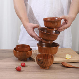 Juego de Tazones para Ensalada de Madera de Acacia Hechos a Mano de Primera Calidad, Tazones Clásicos para Servir Frutas, Bocadillos y Cereales, Vajilla Sostenible - Product Image 1