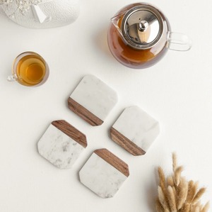 Premium Handmade Wooden and Natural Marble Coaster Set for Drinks, Heat Resistant Non-Slip <b>Table</b> <b>Protection</b> Mats for Coffee - Product Image 3
