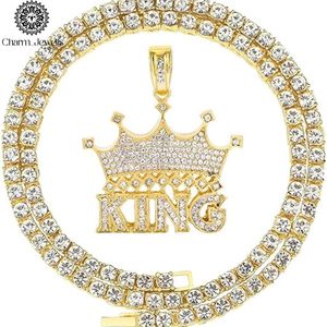 Charm_Jewells <b>King</b> <b>Crown</b> Moissanite Pendant 925 Silver 22k Gold Plated Micro Pave Hiphop Men's Necklace IGI Certified 22" Tennis - Product Image 4