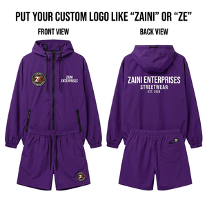 Conjunto Corto de Chaqueta Cortavientos de Secado Rápido ZAINI, 300gsm, Poliéster/Nailon, Tejido de Punto, con Capucha, Casual, para Hombre, Invierno, con Logotipo Personalizado OEM ODM - Product Image 1