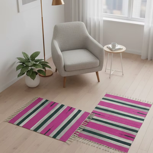 Tapis tissé à la main en coton, assortiment de couleurs et de motifs variés, idéal pour la prière - Product Image 1