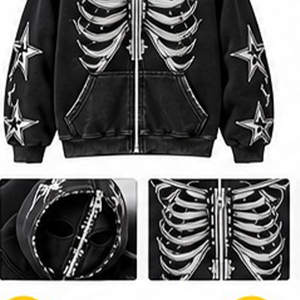 Nouveau sweat à capuche personnalisé d'hiver avec motif squelette intégré et étoile thoracique, 100 % coton, coupe oversize, respirant, décontracté - Product Image 5
