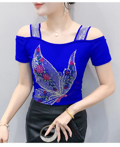 เสื้อยืดโอเวอร์ไซส์ทรงสลิมฟิตสำหรับผู้หญิงไซส์พลัส ผ้าคอตตอนด็อบบี้ ปักลาย สไตล์สตรีทแวร์ - Product Image 5