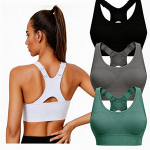 Custom Front Logo Womens High Support Breathable Racerback Yoga <b>Running</b> Sports Bra with Removable <b>Pads</b> - Product Image 6