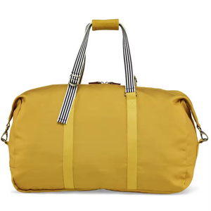 Yellow Canvas <b>Duffel</b> <b>Bag</b> with Striped Handles Zipper Closure Large Capacity Travel Weekender <b>Bag</b> - Product Image 4