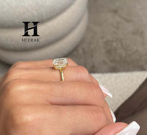 Crushed <b>Ice</b> Radiant Cut Diamond Wedding <b>Ring</b> Yellow Gold Thin Band Lab Created Diamond Solitaire <b>Ring</b> - Product Image 2