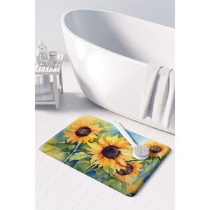 Tournesols Aquarelle Mousse À Mémoire Tapis De Bain Lavable En Machine Anti-Fatigue Cuisine Tapis Confort Coussin pour Bain et Cuisine - Product Image 3