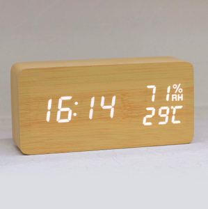Reloj de Mesa LED de Bambú, Temperatura y Humedad, Reloj Despertador Digital Electrónico Silencioso, Reloj de Madera Multifuncional LED - Product Image 5