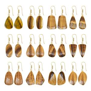 Magnifiques boucles d'oreilles pendantes en cristal naturel œil de tigre plaqué or 18 carats, bijoux uniques et romantiques pour femme, vente en gros de pierres naturelles - Product Image 1