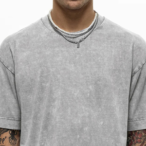 Camiseta de manga corta para hombre, 270g, estilo lavado y desgastado, estilo urbano, holgada, informal y elegante. - Product Image 5