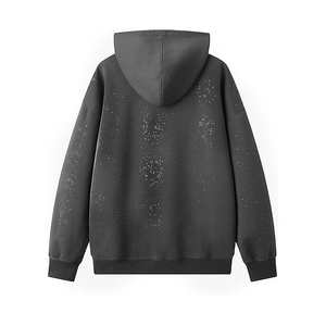 Sweat à capuche unisexe personnalisé imprimé pour l'hiver, coupe épaules tombantes, en molleton bouclette avec strass, impression numérique, tissu polyester-coton écologique - Product Image 2