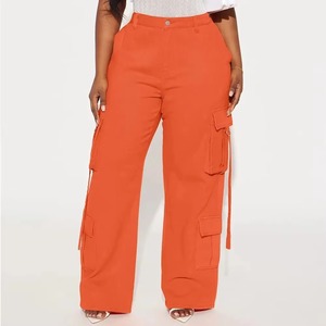 Pantalones Cargo Naranja de Cintura Alta para Mujer, Corte Holgado, Largos, con Múltiples Bolsillos, Material de Lona, Estilo Primavera - Product Image 6