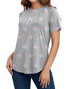 T-shirts d'été pour femmes en modal de haute qualité, doux, à col rond, à manches courtes, anti-UV, écologiques, anti-rétrécissement, imprimés numériquement, avec boutons - Product Image 1