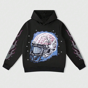 Chándal personalizado con gráficos de diamantes de imitación, chándal 100% algodón con estampado DTG, sudadera con capucha y pantalones deportivos con diamantes de imitación para ropa informal unisex. - Product Image 3