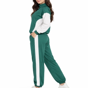 Women Custom Design Contrast Panel Tracksuit <b>Zip</b> <b>Up</b> <b>Jacket</b> & Relax Fit Jogger Pants Set Breathable Fabric Tracksuit For Women - Product Image 3