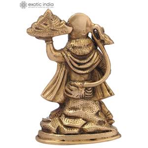 Estatua de Lord Hanuman de latón de 7 pulgadas hecha a mano de La India sosteniendo la montaña de hierbas (Sanjeevani Booti) regalo de escultura - Product Image 4