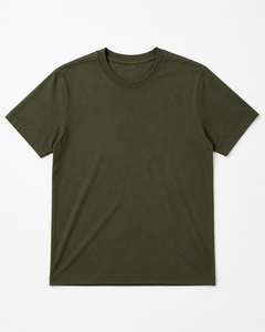 เสื้อยืดคอกลมแขนสั้นผู้ชายสีเขียวมะกอก ทรงปกติ สไตล์ลำลอง สตรีทแวร์ ผ้าฝ้ายเจอร์ซีย์ 100%  แบบเรียบง่าย เป็นมิตรกับสิ่งแวดล้อม - Product Image 3