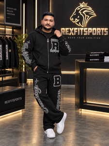 Custom Men Chenille Embroidery Tracksuit Screen Printing <b>Zip</b> <b>Up</b> <b>Hoodie</b> Sweatpants Set <b>Black</b> Streetwear Custom Logo Private Label - Product Image 3
