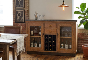 Industrial Solid Wood Wine Sideboard <b>Cabinet</b> <b>Rustic</b> Wine Rack Buffet With Glass Doors Luxury Kitchen Dining Room Storage Furnitu - Product Image 4