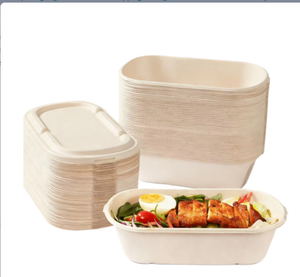 Eco Friendly Biodegradable Disposable Bagasse Meal Box <b>Lid</b> 850ml 1000ml Natural/White Oblong Compartment PFAS Free <b>Microwavable</b> - Product Image 4