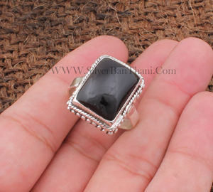 Natural Black Onyx Rectangle <b>Ring</b> 925 Sterling Silver Emerald Cut Jade <b>Statement</b> <b>Ring</b> Handmade Artisan Band <b>for</b> <b>Women</b> Wholesale - Product Image 2