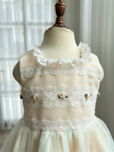 Robe de demoiselle d'honneur en maille crème avec appliques en dentelle, sans manches, en tulle, robe de soirée pour fille, robe Koko San pour fille No022 - Product Image 6