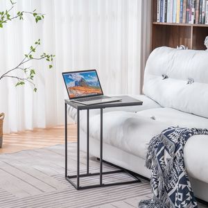 Tavolino Laterale Rettangolare FCH in MDF Monostrato e Ferro 48*28*58cm Tipo C Grigio Triamina Nero Spray per Arredamento Soggiorno - Product Image 2