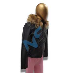 Nabtay Sports Luxury Women's Lightweight Black Cow Leather Biker Jacket Real Natural Fur Collar Stand-Up Neck <b>Zipper</b> Autumn - Product Image 2