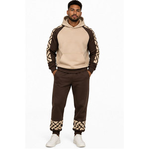 Conjunto Deportivo con Capucha para Hombre, Diseño Geométrico, Ropa Casual, Pantalón con Cordón Ajustable, 100% Algodón, Atuendo de Invierno - Product Image 1
