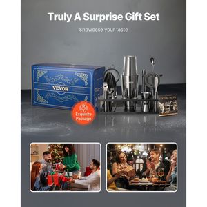 Juego de Coctelería de Acero Inoxidable de 13 Piezas con Soporte de Bambú, Kit de Barman Boston que Incluye Cuchara Mezcladora, Mortero, Jigger - Product Image 6