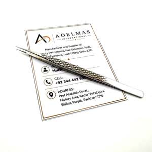 Pinzas para Extensión de Pestañas, Delgadas y Rectas, con Mango de Patrón de Diamante, Logotipo Personalizado, Punta Fina de Precisión Plateada - Product Image 5