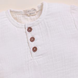 Premium Quality Organic Muslin Short Sleeve Henley T-shirt With Lounge Pant Set - Milk + Cocoa Whisper - Product Image 4