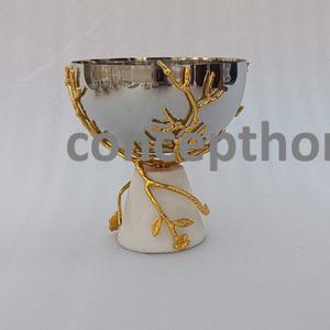 Bol de service à fruits et salade en verre avec base en métal, design feuilles, livraison gratuite - Product Image 2