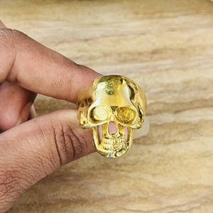 Bague Tendance Hip Hop Crâne Gothique en Laiton pour Hommes, Plaqué Or 18 carats, Bijoux de Motard Squelette Lisse, Vente en Gros/OEM/ODM - Product Image 6