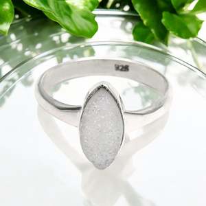 Simple 925 <b>Sterling</b> <b>Silver</b> Bohemian Style Bezel <b>Set</b> <b>Ring</b> With Marquise Cut Natural Druzy Gemstone Handmade Jewelry For Dailywear - Product Image 1