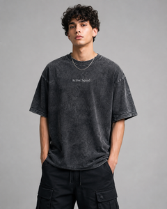 T-shirt en coton oversize Active Squad pour homme, décontracté, noir délavé, manches courtes, col rond, prix abordable, personnalisable - Product Image 1