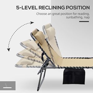 Sdraio Pieghevole Beige con Schienale Reclinabile e Foro per la Lettura, Ideale per Prendere il Sole, con Tasca Laterale - Product Image 6