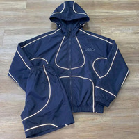 Ensemble de survêtement en nylon pour homme avec logo personnalisé OEM, veste coupe-vent et short imperméables avec bordure réfléchissante, vêtements de sport