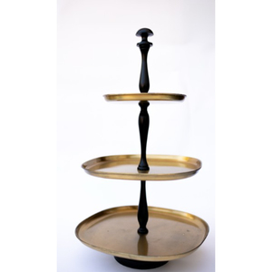 Support à gâteaux rond de luxe à 2 étages en métal doré avec poignée noire pour les mariages et les fêtes à domicile - Product Image 6