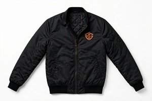 Unisex Black Bomber <b>Jacket</b> Solid Color Zipper Closure Smart Casual Nylon/Cotton <b>Fleece</b> <b>Lining</b> Quick Dry Windproof Eco-Friendly - Product Image 3