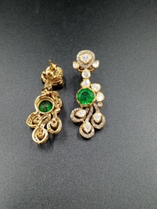 Classic 18K <b>Solid</b> <b>Gold</b> Drop Earrings With Emerald Cut Green Stone And Pear Cut Diamonds Flower Design For Women Wedding Jewelry - Product Image 1