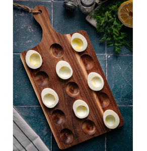 Plateau à œufs en bois sculpté à la main avec poignée pour œufs à la crème - Product Image 5