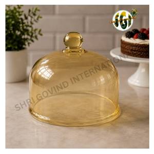 Couverture de gâteau en verre soufflé artisanal transparente jetable pour la préservation des aliments lors de fêtes, plateau de présentation anti-poussière - Product Image 1
