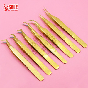 Wholesale Golden Lash Extension Tweezer Set Tools Fiber Tip Eyelash Tweezers for Application Stainless Steel Pointed Tip - Product Image 1