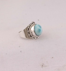 Bague en argent sterling 925 avec serti clos en larimar naturel, pierre précieuse bleue véritable pour femme, idéale pour mariage en février - Product Image 3