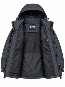 Veste de pluie imperméable à capuche pour homme, coupe-vent léger avec rabat anti-tempête, capuche à cordon de serrage, poignets élastiques, logo personnalisé, coque extérieure - Product Image 5